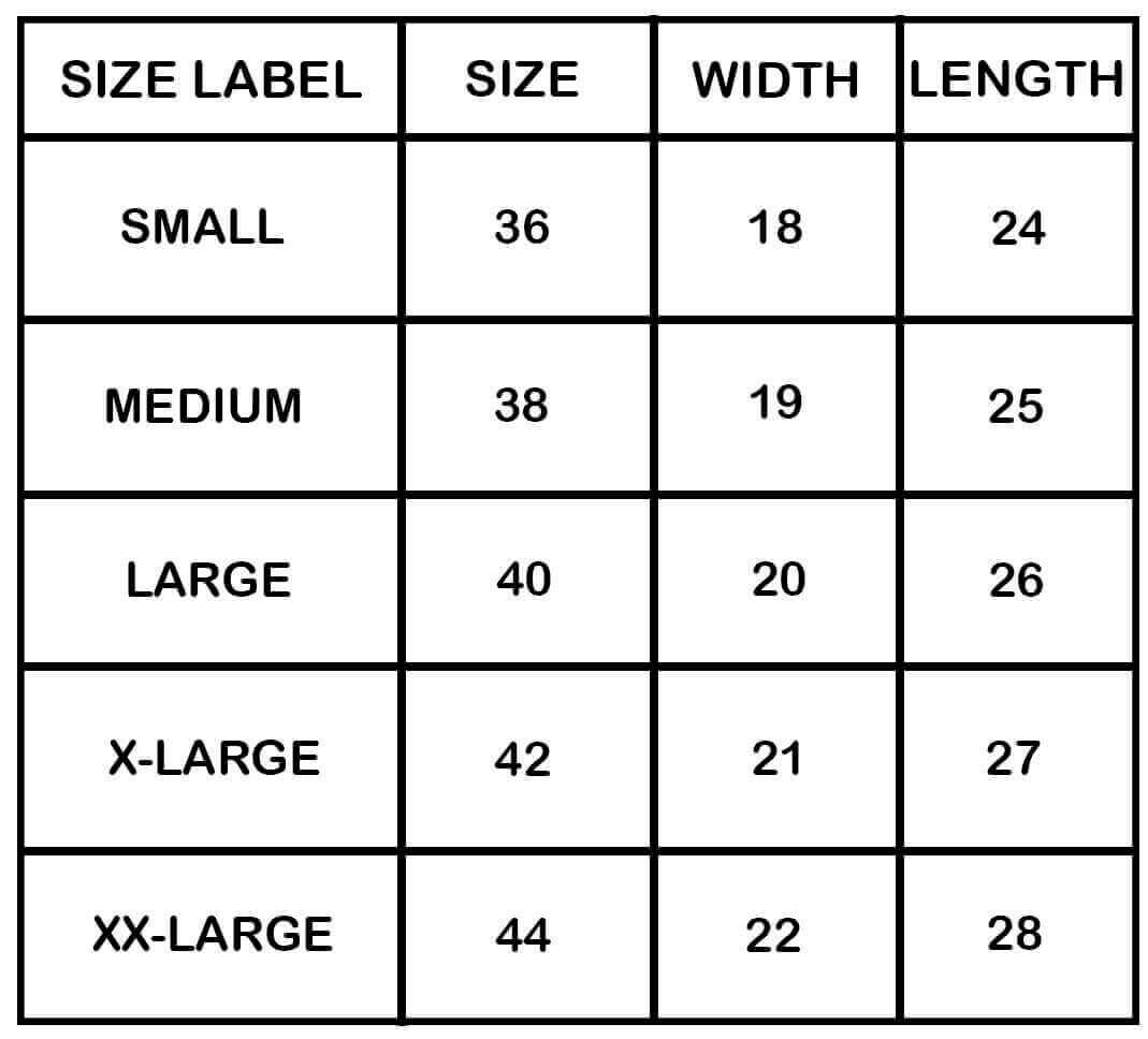 Size chart 36-44