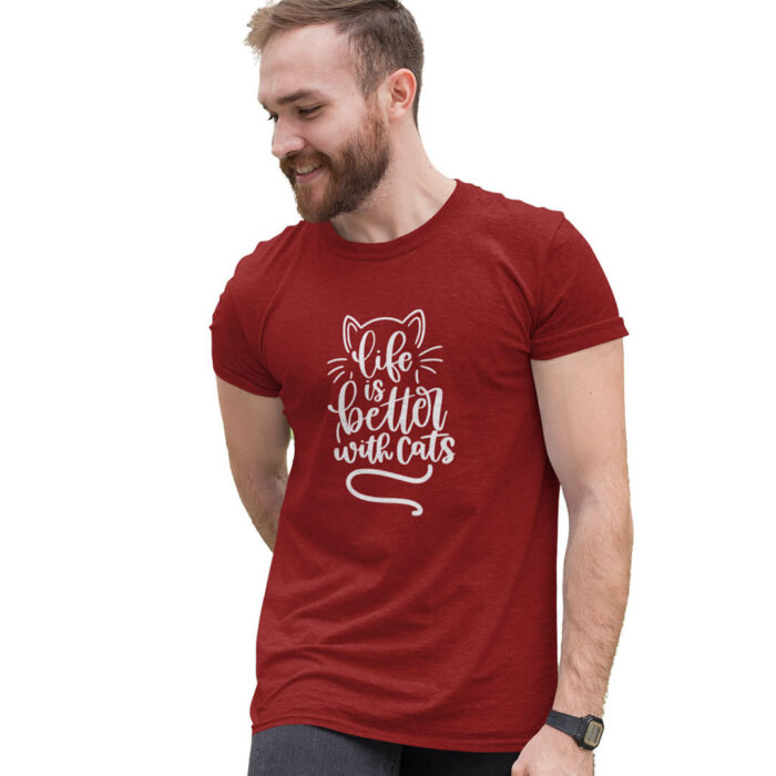 Alternative view of Life is better with cats | Unisex T-shirt
