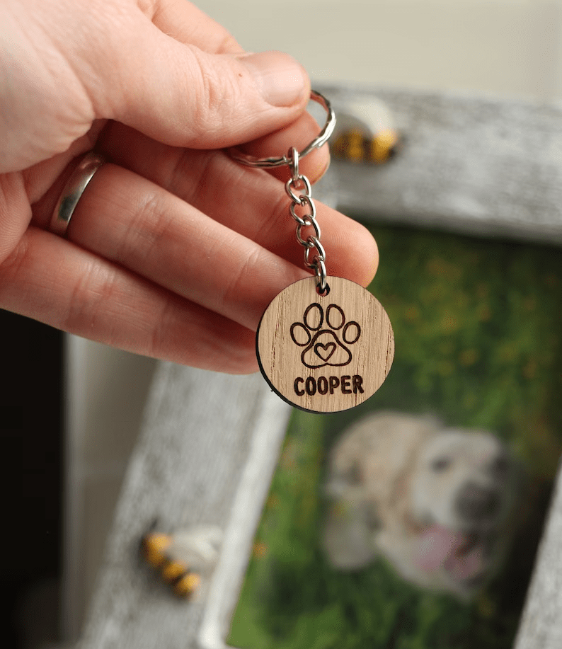 Personalised Paw Print Keyring | Cat & Dog Name Keychain | Pet ...